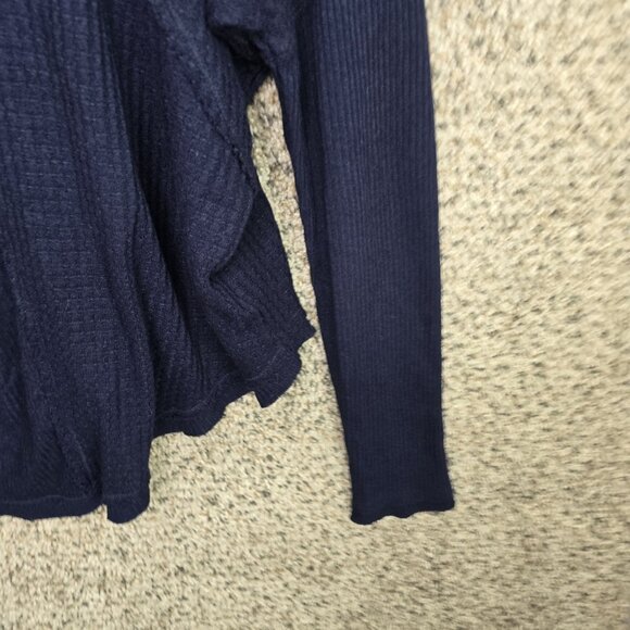 Free People Leo Henley Top Womens Small Blue Oversized Waffle Knit Thermal - Picture 2 of 7